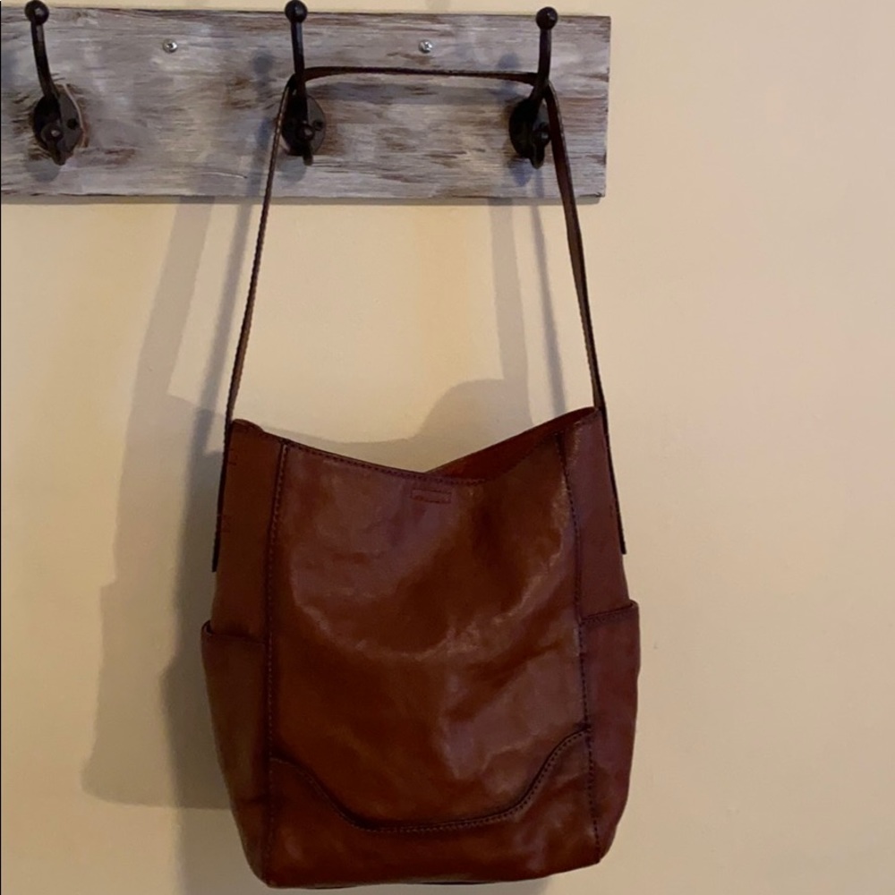 Frye cognac side pocket hobo tote bag